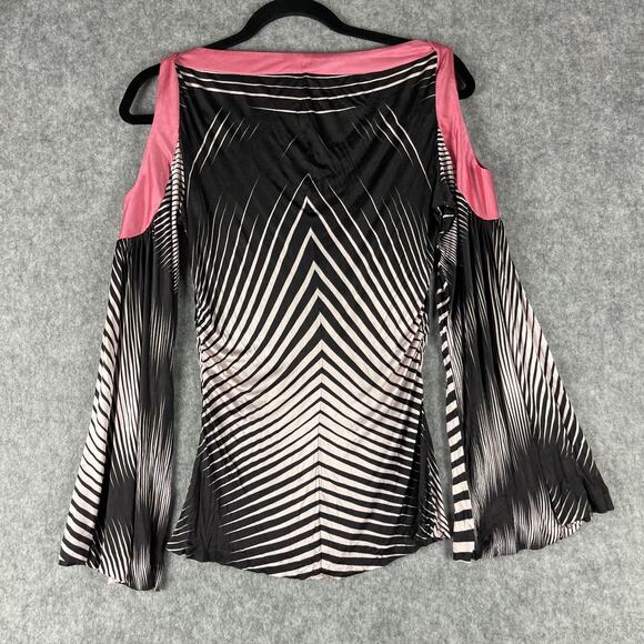 Missoni Top Womens 42 Stripe Cold Shoulder Jersey Bell Sleeve Stretch Italy Made - Picture 9 of 16